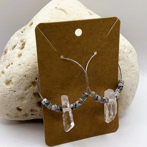 NEW Earrings Quartz Crystal Hoops Boho Point Gemstone Granite Heishi